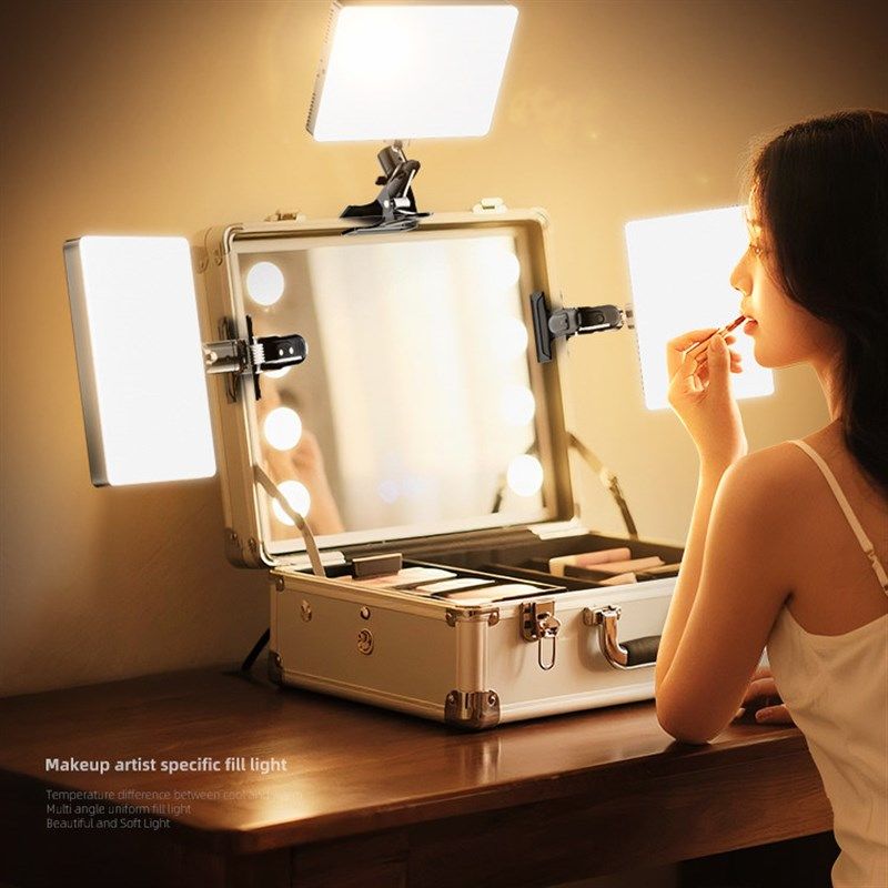 化妆师专用补光灯化妆箱便携式打光夹子灯跟妆桌面镜前led美颜灯