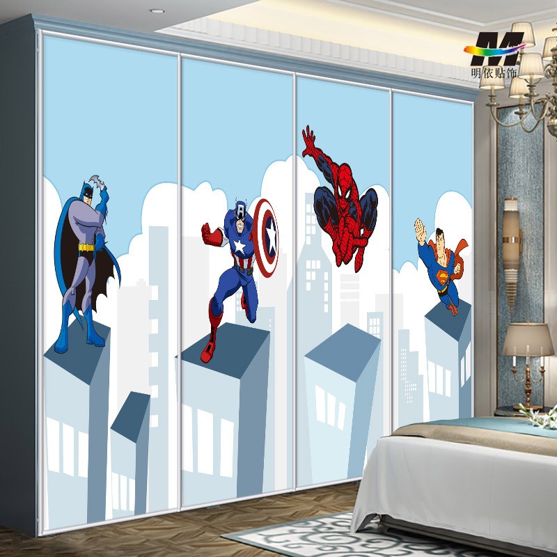 卡通儿童衣柜贴纸定做橱柜房门卫生间玻J璃贴移门隔断不透明膜复