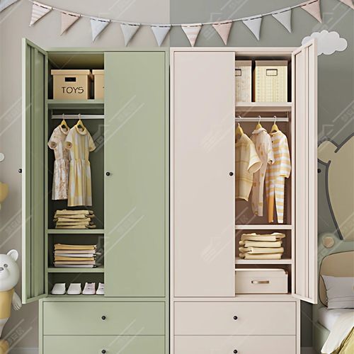家用彩色衣柜靠墙一体式钢制储物衣柜多功能环保收纳衣柜简易橱柜