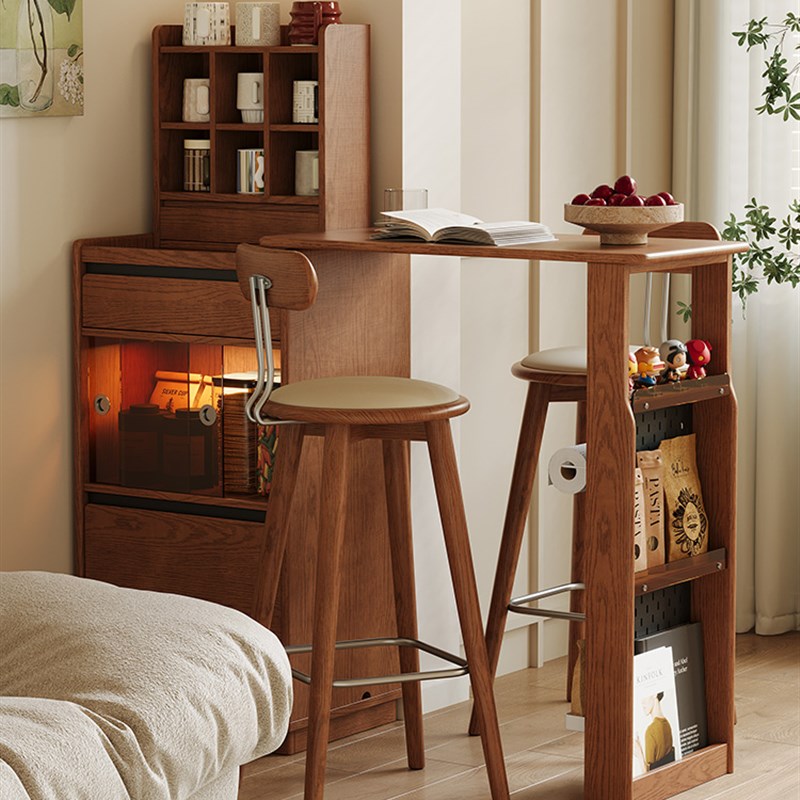 来社实木吧台隔断一体家用多功能伸缩岛客厅R储物吧台桌小公寓