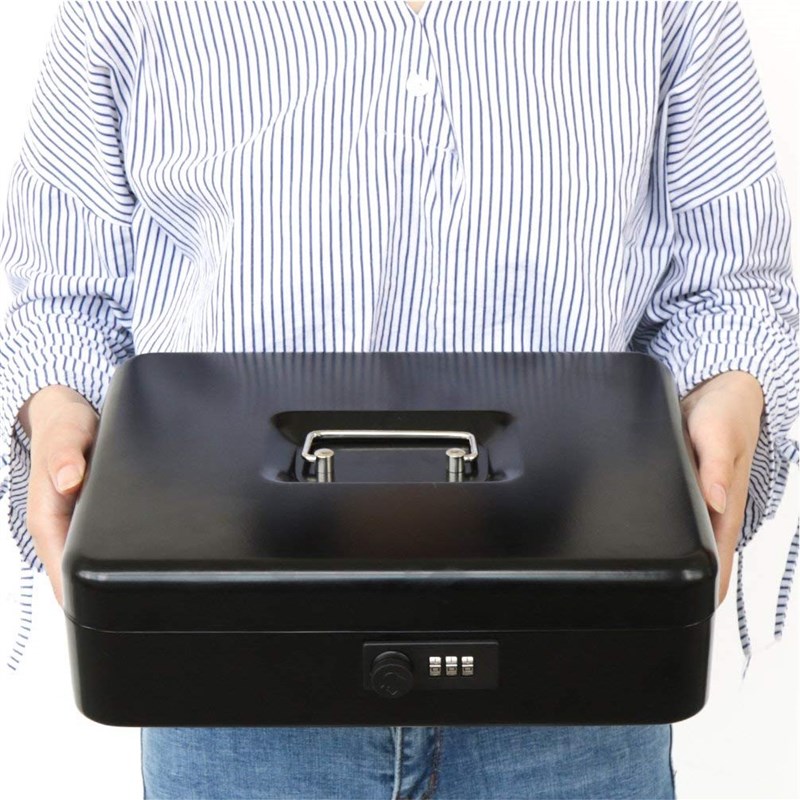 密码锁家用带锁收纳小铁盒储蓄盒收纳盒钱M箱 收银箱 大号金属箱