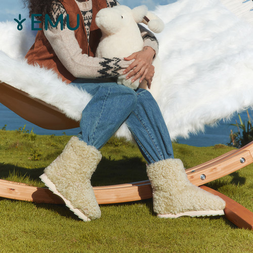 EMU Australia秋冬女士雪地靴泰迪卷毛加绒保暖羊皮毛一体中筒靴