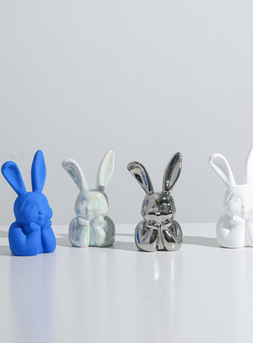 样板间儿童房电镀陶瓷兔子摆件卡通C可爱家居客厅电视柜酒柜装饰