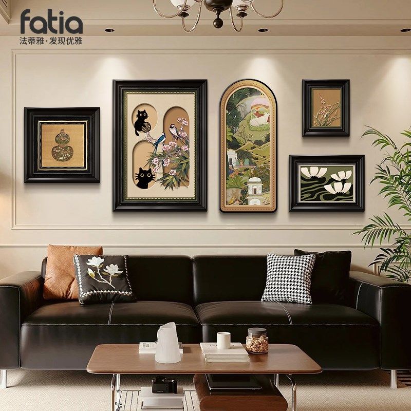 中古风客厅装饰画沙发背景墙挂画法式复古L组合餐厅艺术壁画高级,家居饰品,现代装饰画,淘宝优惠券,粉丝福利购,淘宝优惠卷