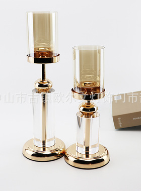 欧式玻璃水晶烛台浪漫烛光晚餐道具E样板房软装装饰品复古蜡烛摆