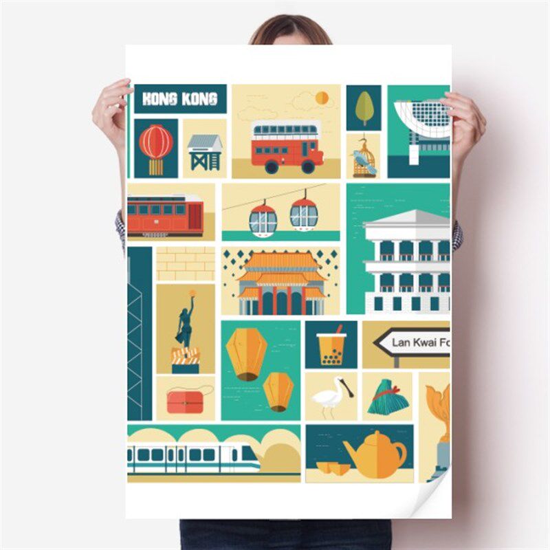 香港传统观光游览地点海报贴纸8A0x55cm墙贴纸卧室家居装饰