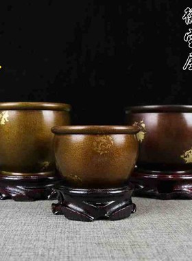 极速招财缸纯铜缸复古小水缸黄铜旺财缸风水摆件家用办.公室烟灰