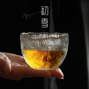日式锤纹玻璃主人杯男士茶碗功夫茶杯个人专用品茗U杯水晶杯子茶