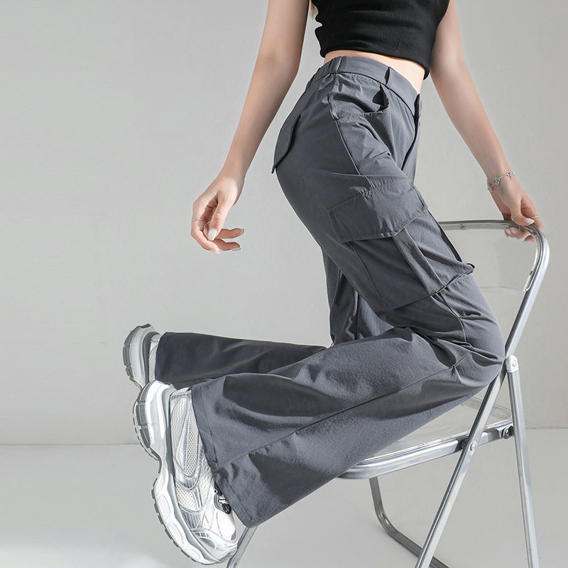 微喇工装裤女款夏季薄款凉感登山伞兵裤窄版酷飒风小个子喇叭裤