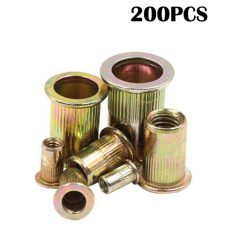 200pcs爆款公制镀彩锌平头竖纹拉铆螺母M3-M12组合钢拉帽