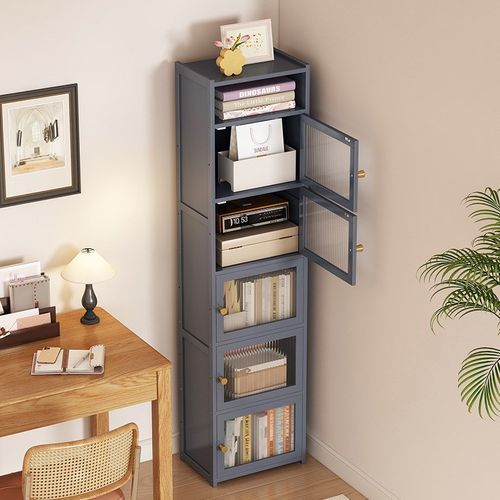 学生书架落地家用多层放书本架防尘加深简易书柜带柜门窄款夹缝柜