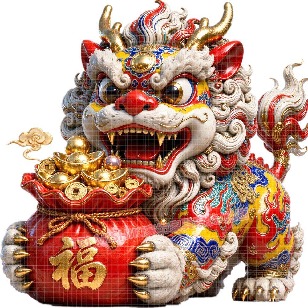 财源滚滚醒狮门贴画招财进宝醒狮