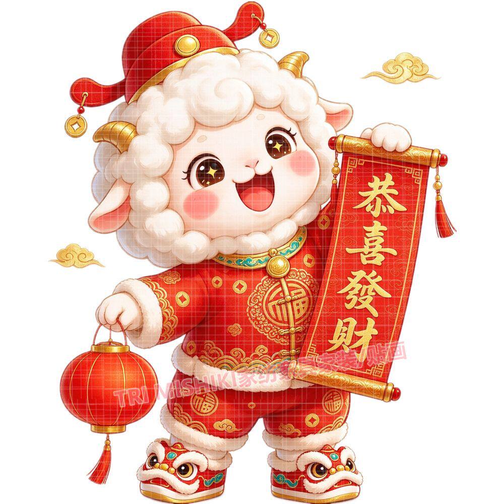 可爱卡通小羊贴纸羊年恭喜发财喜