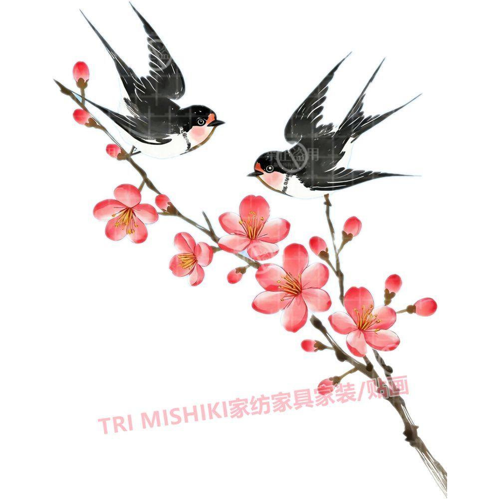 梅花燕归来贴纸画爆款梅花图案衣柜门窗自粘装饰贴小鸟燕子墙贴