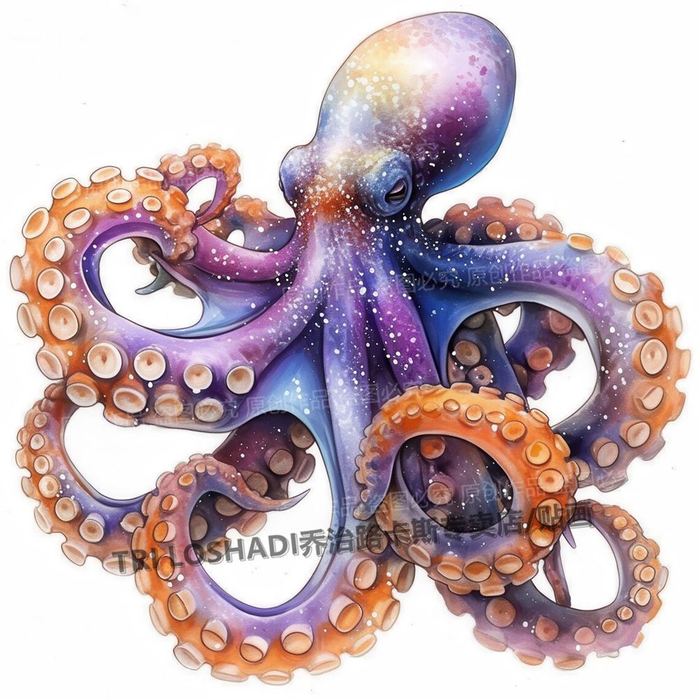 深海八爪鱼贴纸水产鱿鱼自粘墙贴防水防晒门窗贴画摊位广告门贴