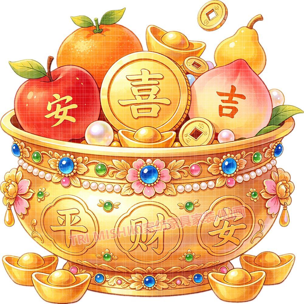 平安喜乐财聚宝盆贴纸新款平安纳
