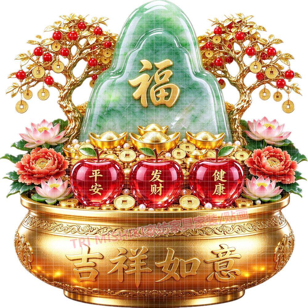 吉祥如意聚宝盆贴纸新款平平安安