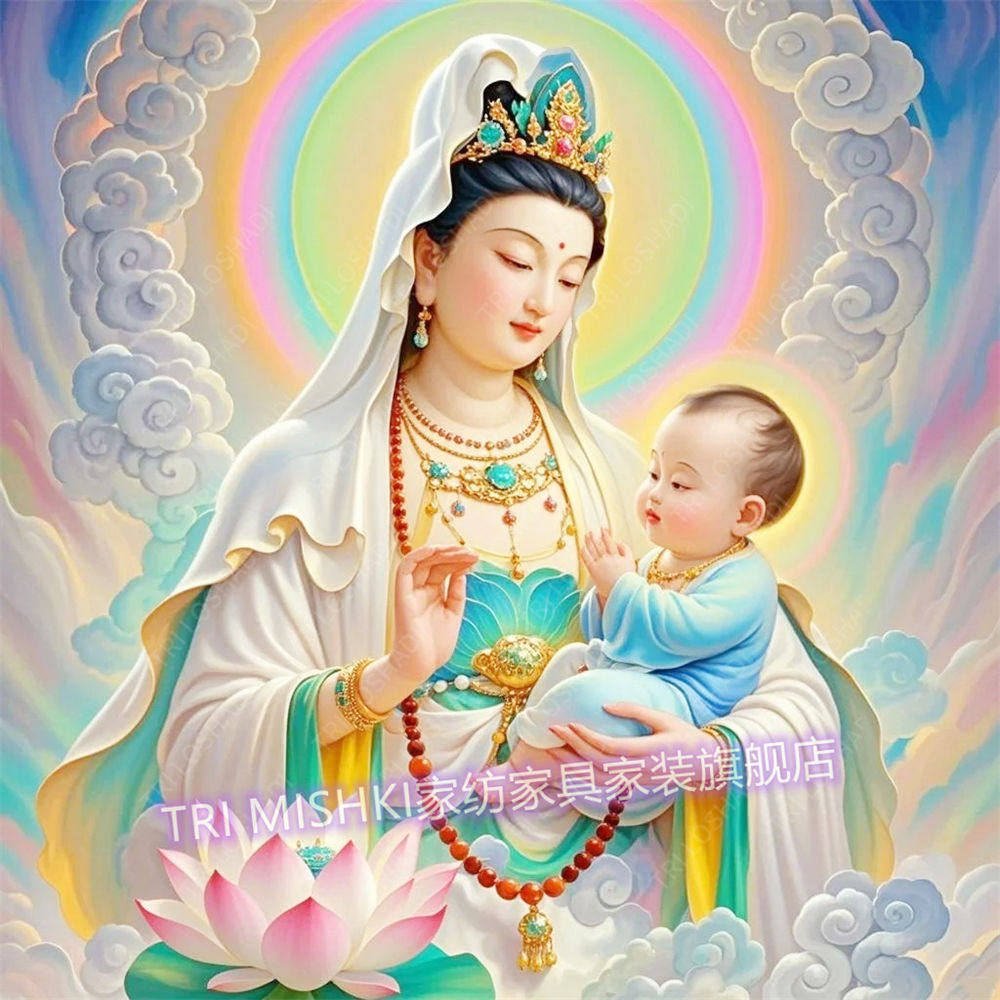 爆款送子观音壁画卧室床头墙贴自粘接好孕宝妈平安健康宝宝门贴