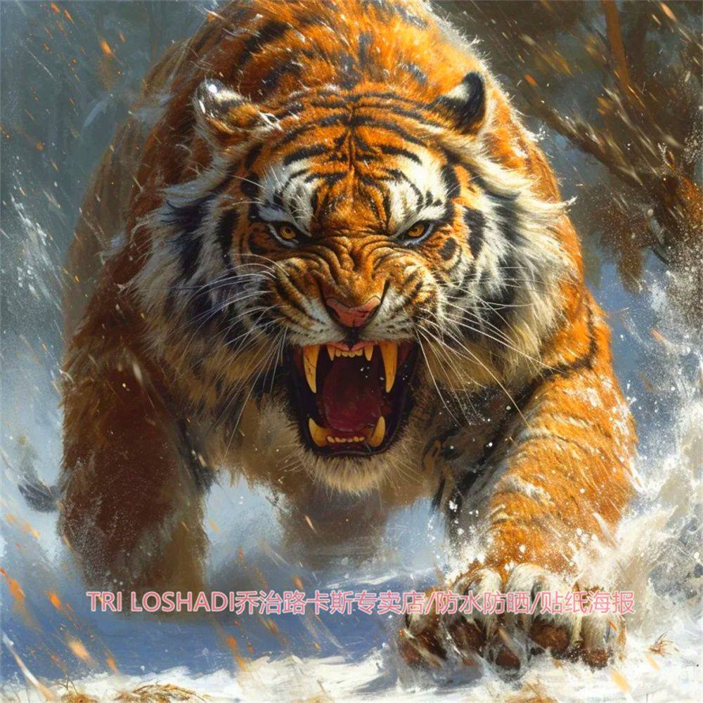 霸气猛虎壁画客厅卧室墙贴床头艺术海报深山老虎自粘背胶门贴装饰