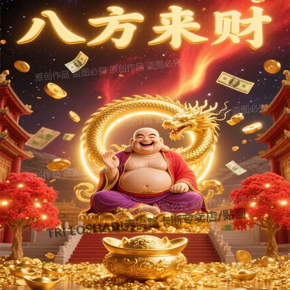 招财进宝弥勒佛贴纸壁画新款观音
