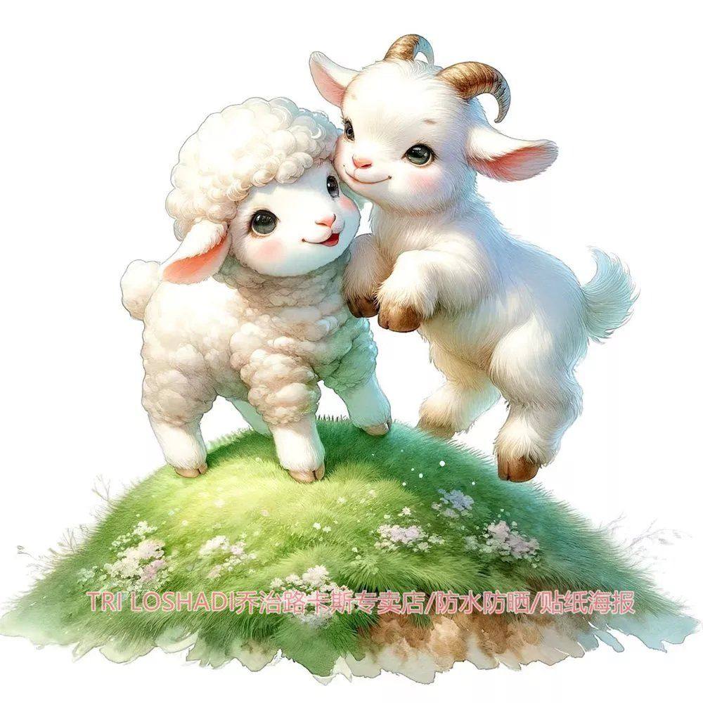 咩咩羊贴纸可爱冰箱贴画防水车身贴卧室浴室墙贴自粘遮丑小羊门贴