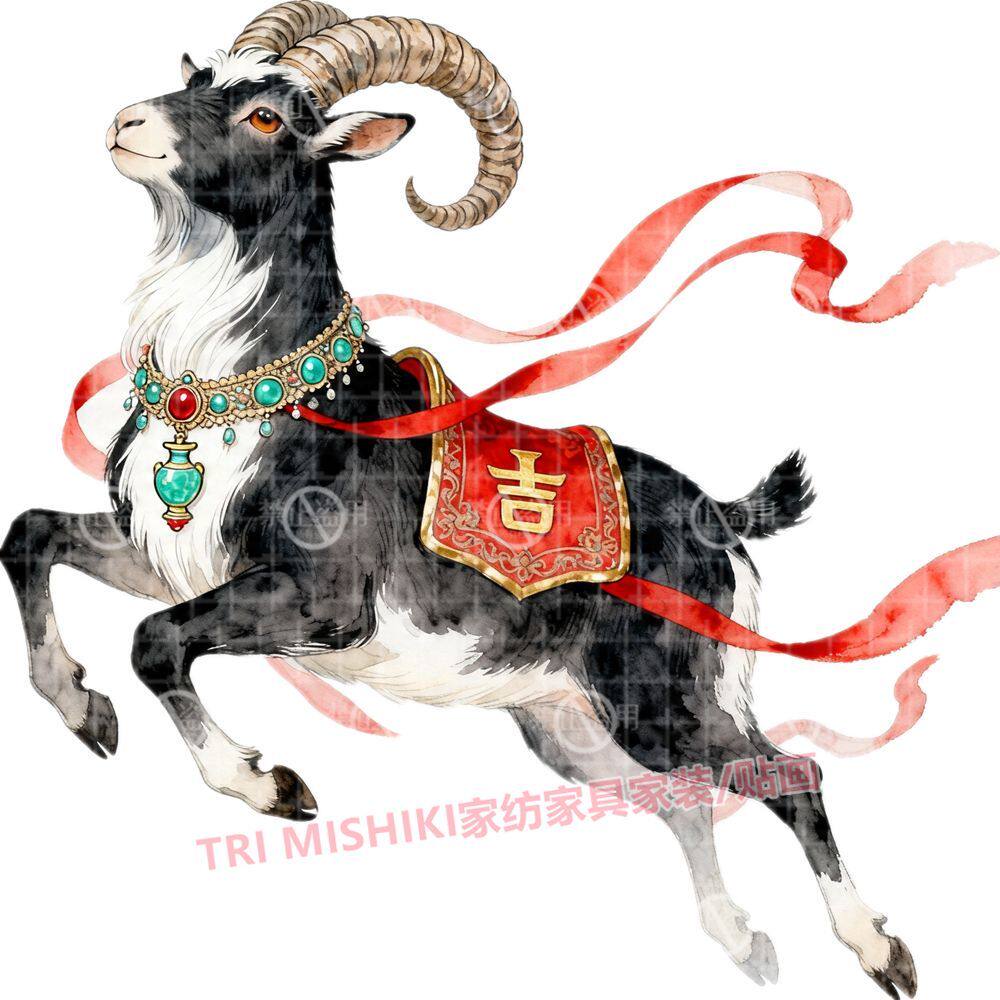 羊踏鸿运吉祥如意自粘墙贴