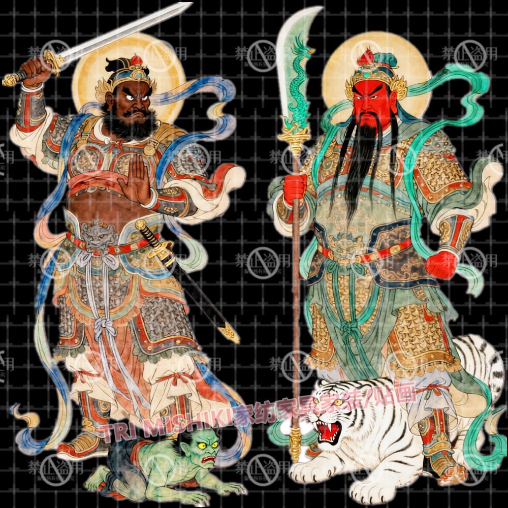 门神钟馗关公贴纸爆款护宅安宁门贴画吉祥平安墙贴新年防水贴大门