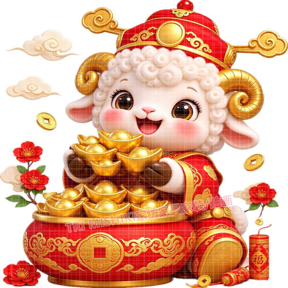 羊年财神贴纸新款可爱卡通小羊贴