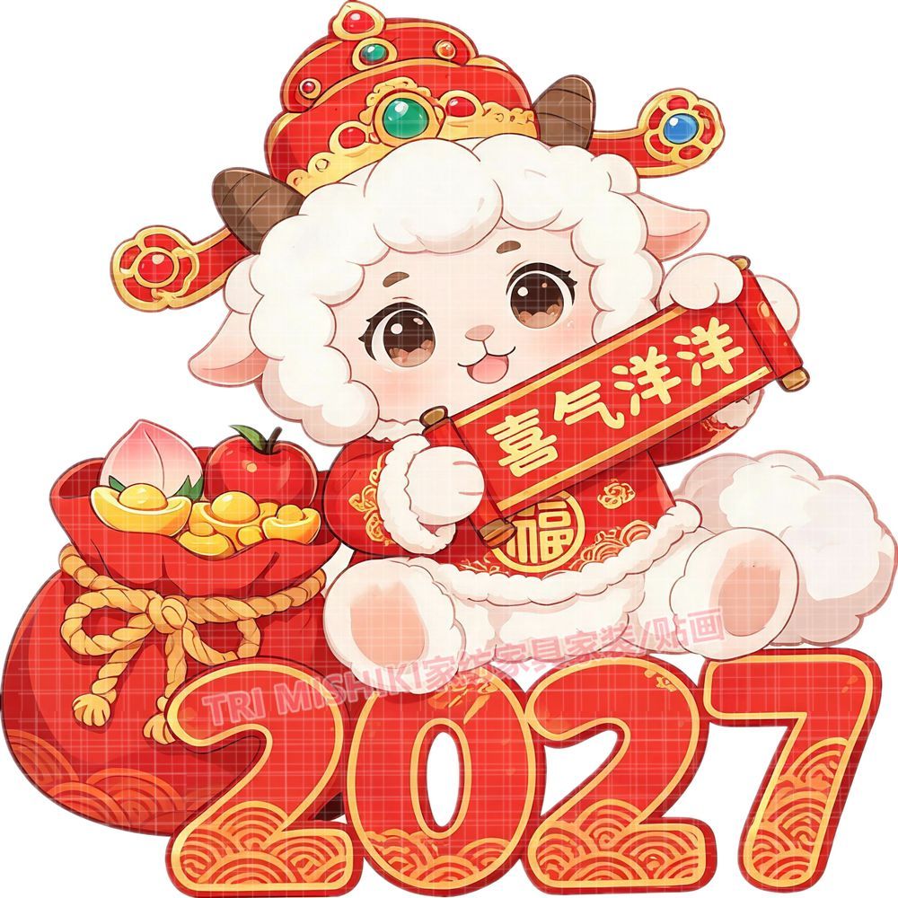 2027羊年生肖喜庆贴纸新款卡通