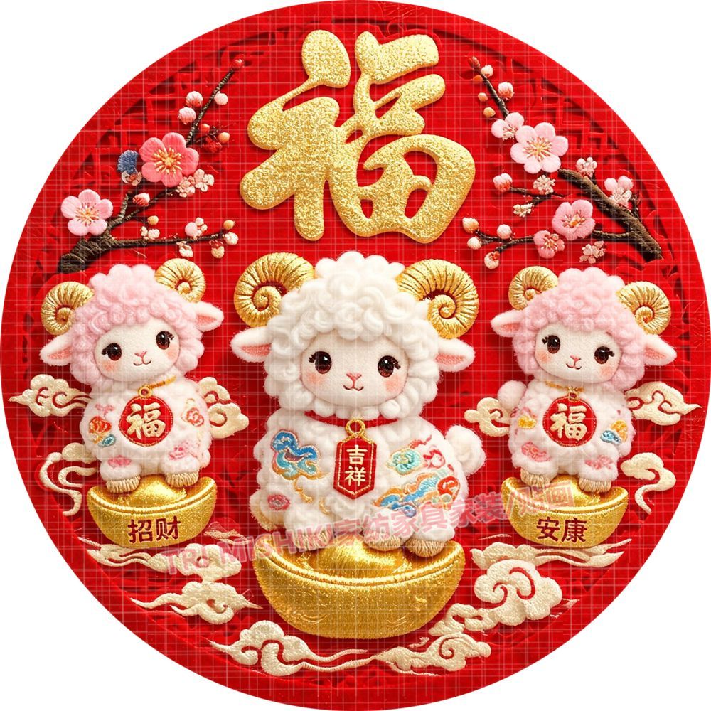 2027新款羊年大吉招财赐福自粘门贴装饰画爆款喜庆吉祥开运墙贴