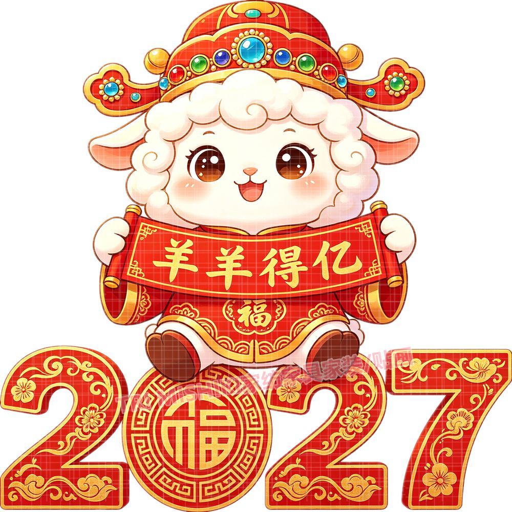 2027羊年生肖门贴画可爱卡通小羊