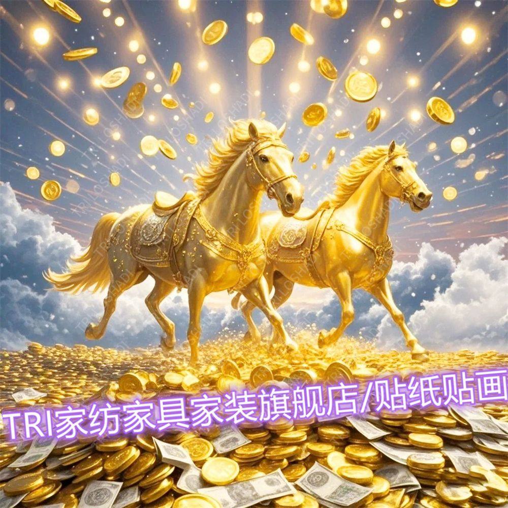 人财两旺金马贴画新款客厅玄关墙上自粘贴招财进宝马上有钱贴门窗