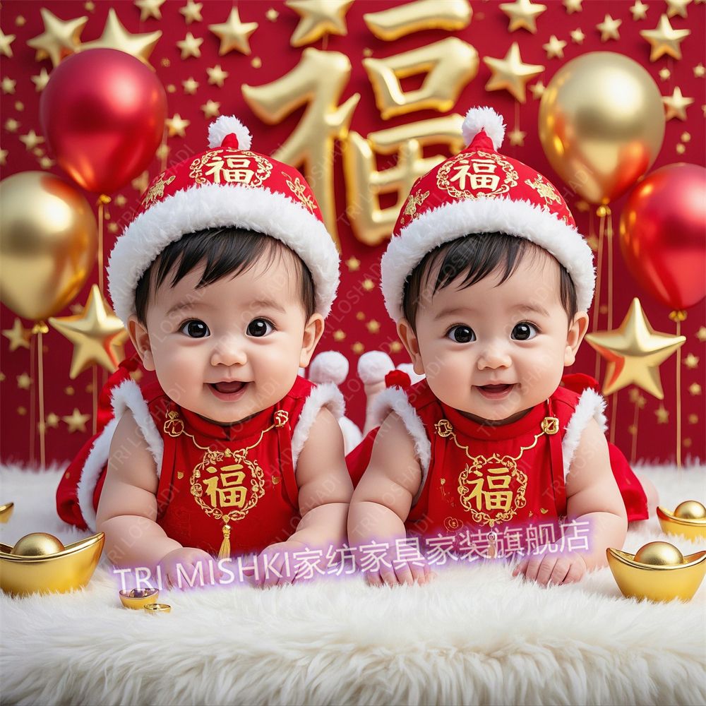 可爱双胞胎宝宝贴画婚房布置卧室墙贴接好孕健康宝宝自粘海报贴画