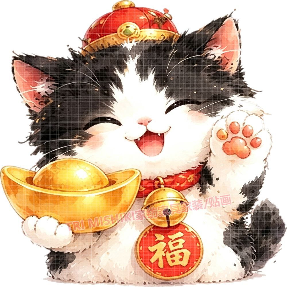 网红爆款财神小猫贴纸新款防水自