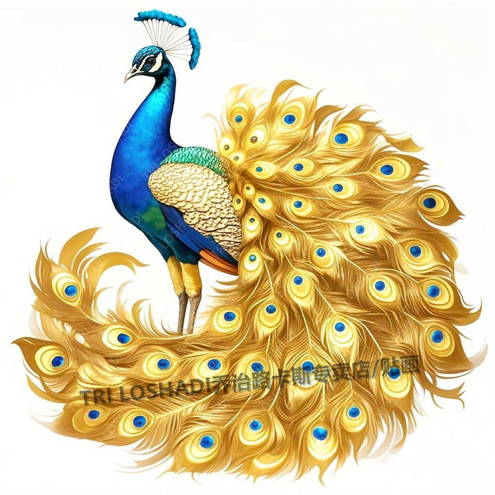 黄金孔雀贴纸吉祥如意自粘门贴孔雀开屏富贵墙贴新款防水贴车贴画