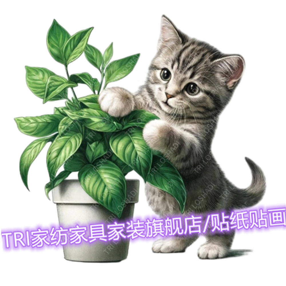 调皮小猫贴纸爆款卧室可爱墙贴冰箱自粘贴网红墙角门窗装饰无痕贴