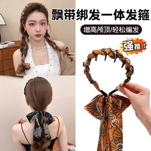 复古编发发箍女2025新款 发卡头饰 飘带发带绑发丝巾头箍一体系夏季