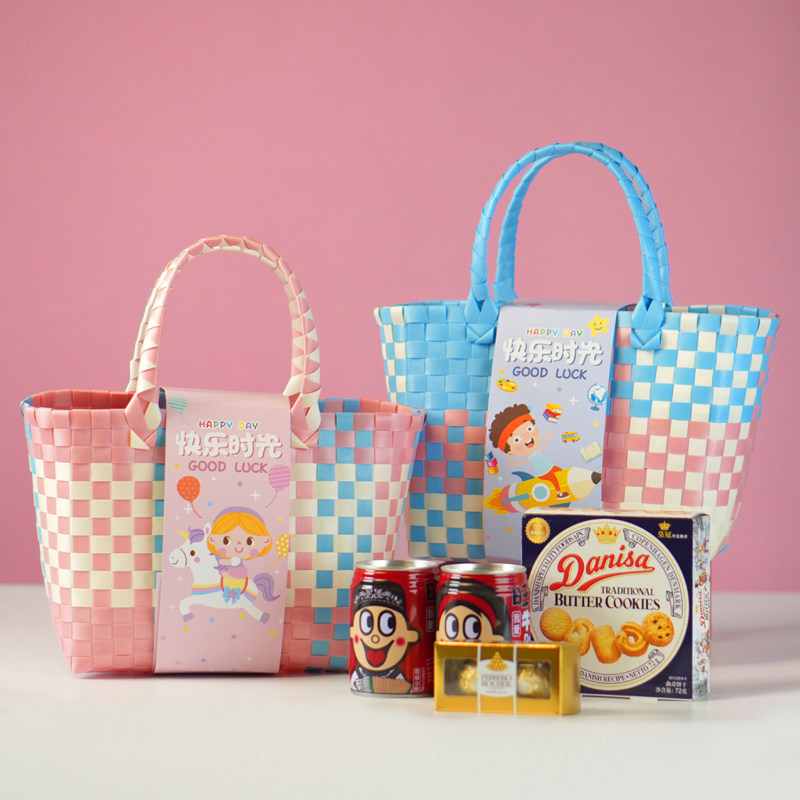宝宝儿童伴手礼手提篮满月百日宴生日喜饼诞生喜糖编织包菜篮子