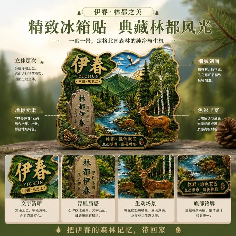 2026新款黑龙江伊春冰箱贴磁贴磁吸城市旅游纪念品文旅景区伴手礼