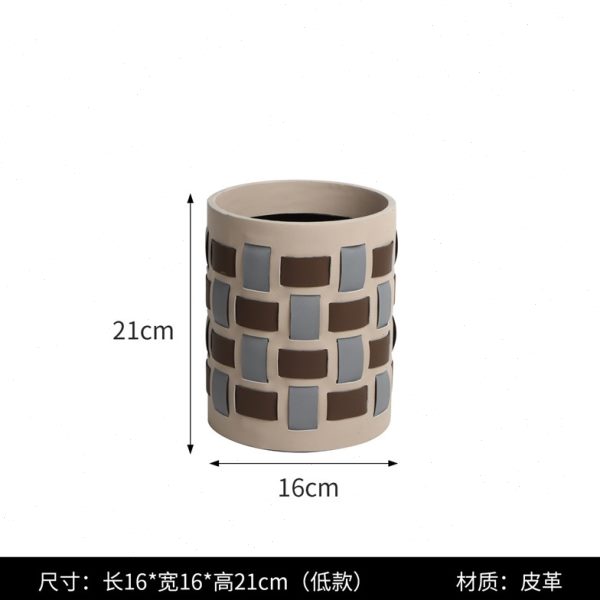 编织新款饭厅样板房现货饰轻奢客厅装饰促花瓶花花器摆茶几格子款