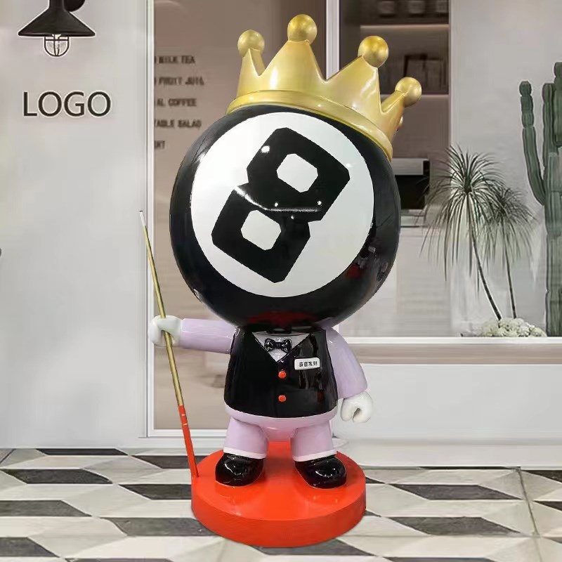 网红黑八台球公仔玻璃钢模型雕塑台球厅俱乐部开业T装饰落地大摆