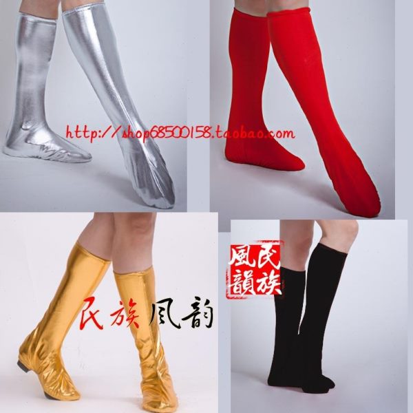 男女银古蒙袜套套舞高弹力广场舞绿色鞋靴脚套藏族套红舞蹈黑白