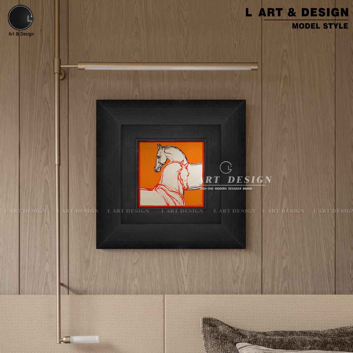 L ART 小众款实木框现代简约轻奢橙电表箱中古挂画客厅背景装饰画