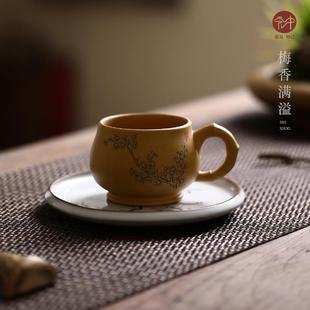 名家作品 宏中 宜兴纯全手工紫砂品茗茶杯原矿黄金主人杯手柄杯