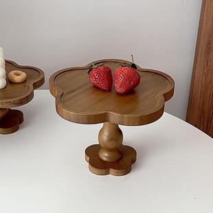 糖小姐 甜点蛋糕盘ins花朵餐盘 复古原木托盘中古风装 饰盘高脚法式
