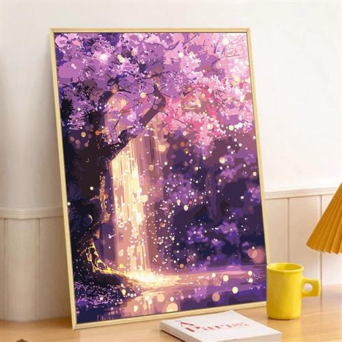 发财树流水生财数字n油画diy填充填色手工绘招财丙烯油彩画装饰画图片