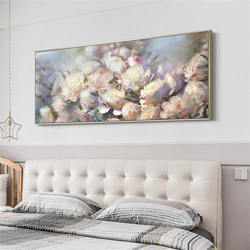 客厅大芬油画纯手绘富贵牡丹花卉装饰画卧室床头美式轻奢挂画欧式图片