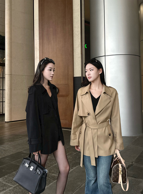 5werkwen 巴赫叙事 经典翻领廓形收腰短款风衣春秋宽松英伦外套