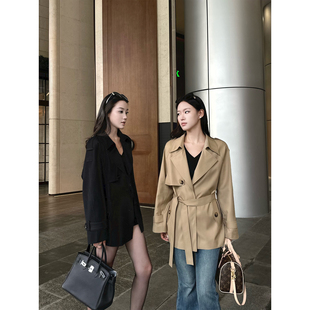 5werkwen 巴赫叙事 经典翻领廓形收腰短款风衣春秋宽松英伦外套