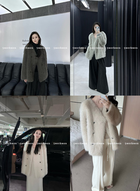 5werkwen 软糯细腻宽松毛毛外套女秋冬休闲V领百搭保暖环保皮草潮